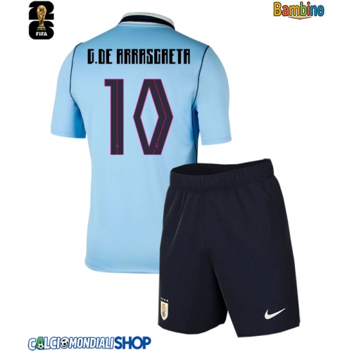 Maglie da calcio Uruguay Giorgian de Arrascaeta #10 Prima Maglia Bambino Mondiali 2026  Manica Corta + Pantaloni corti)